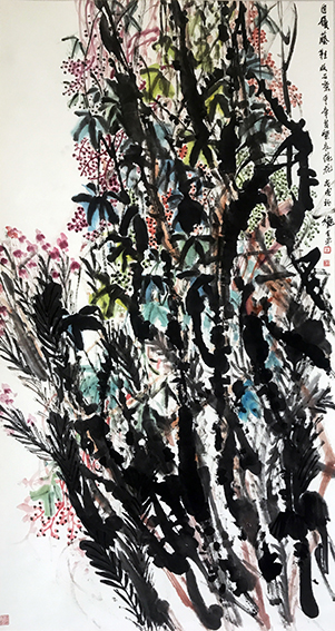 道金平作品《自履藤鞋收石蜜》规格：97cmx180cm 创作年代：2018年